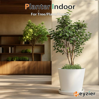 Wide Planters for Outdoor Plants, Extra Large Indoor Flower Pots for Garden, Front Porch, Patio - Round Resin Planter Set of 2 (White, 16 inch - 2 Pack)