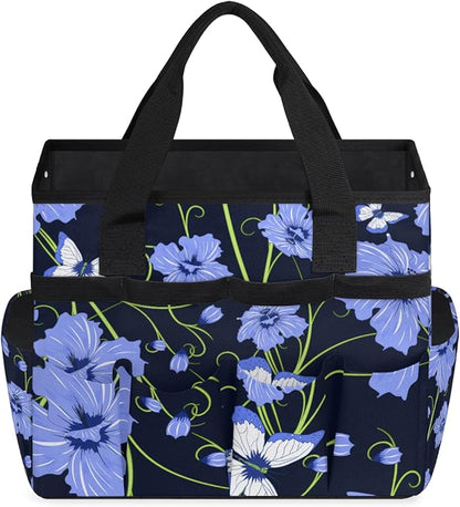 Garden Tote Bag with Pockets Flower Butterfly Gardening Bags for Tools Organizer Heavy Duty Storage Bag with Handle for Lawn Yard Casual
