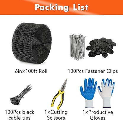 6in x 100ft Solar Panel Bird Guard & Critter Guard Mesh Kit, PVC Coated Wire Mesh Bird Wire with 100 Clips, 100 Cable Ties, Gloves, Pliers, DIY Bird Netting Solar Panel Bird Mesh Barrier