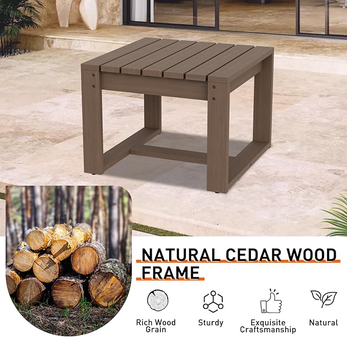 Rustic Hideaway Natural Cedar Wood Outdoor Furniture Set, Wicker Patio Conversation Set for Porch Garden Backyard, Couch, 2 Patio Chairs, Side Table and 2 Ottomans, 6 Piece, Brownish/Red