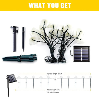 JMEXSUSS Solar Mushroom Lights for Outside, 20 LED 36FT Solar String Lights Outdoor Waterproof, 8 Modes Solar Pathway Lights for Garden Patio Yard Decorations, Mushroom