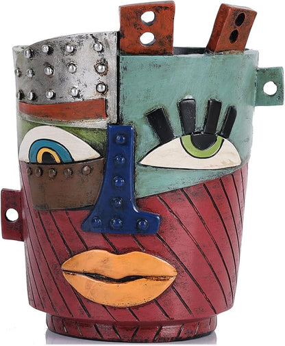 XMGZQ Abstract Cubism Face Planter,Pop Art Sculpture & Vase Decor,Unique Picasso Style Flower Pot,for 4-6 Inch Succulents & Houseplants,Drainage Hole Included,Statement Gift (Industrial)