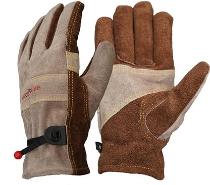 Leather Gardening Gloves for Men, Work Gloves for Welding, Construction, Chainsaw, Farm, Ranch, Yard Work, Abrasion Resistant, Cactus Thorn Proof (Brown, Large)