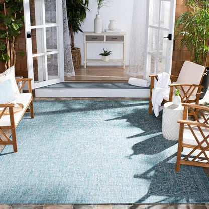 SAFAVIEH Washable Rug Outdoor Courtyard Collection - 9' x 12', Aqua Blue & Grey, Non-Shedding & Easy Cleaning, Ideal for Patio, Backyard, Mudroom (CY8680-37121)