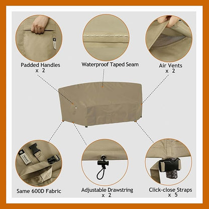 Curved Patio Furniture Cover for Outdoor Sectional Sofa, 96"(65") Reinforced Waterproof 600D Patio Couch Covers, Lawn Outside Garden Furniture Winter Protective Cover