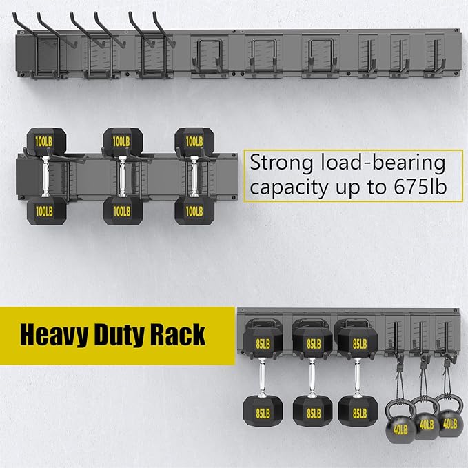 66" Garage Tool Organizer Wall Mount, 720lbs Tool Storage Organizer with Adjustable Sliding Hooks, Heavy Duty & Anti-Rust Garden Tools Storage Rack for Hanging Rake Broom/Mower/Snowboard