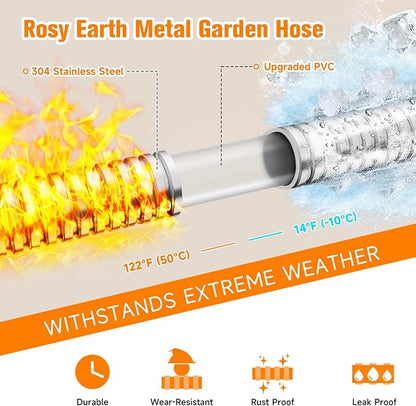 Metal Garden Hose 200 FT - 304 Stainless Steel Water Hose 200 FT - Expandable Short Flexible Garden Hose,no Kink Explosion, no Bite