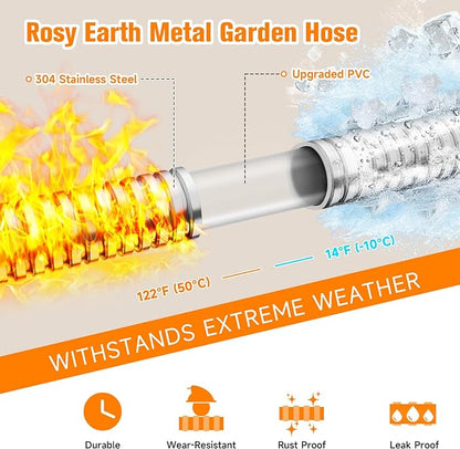 Garden Hose 3 FT, 304 Stainless Steel Metal Water Hose, Heavy Duty Flexible Leader Hose, Short Water Hose Kink Free Hose for Rv, Outdoor, Yard, No Bite, Leak proof and Durable