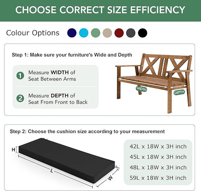 Summsun Outdoor Bench Cushion: Waterproof and Fade Resistant Patio Furniture Cushions - Non-Slip Bench Pad Cushion with Removable Cover for Garden Swing Porch Sofa Settee, 42 x 18 Inch, Black