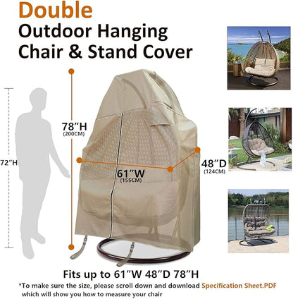 Patio 2 Person Egg Chair Cover with Adjustable X-Lock System and Zipper, Easy On Easy Off, Heavy Duty 100% Waterproof 600D Oxford Hanging Swing Chair Winter Cover