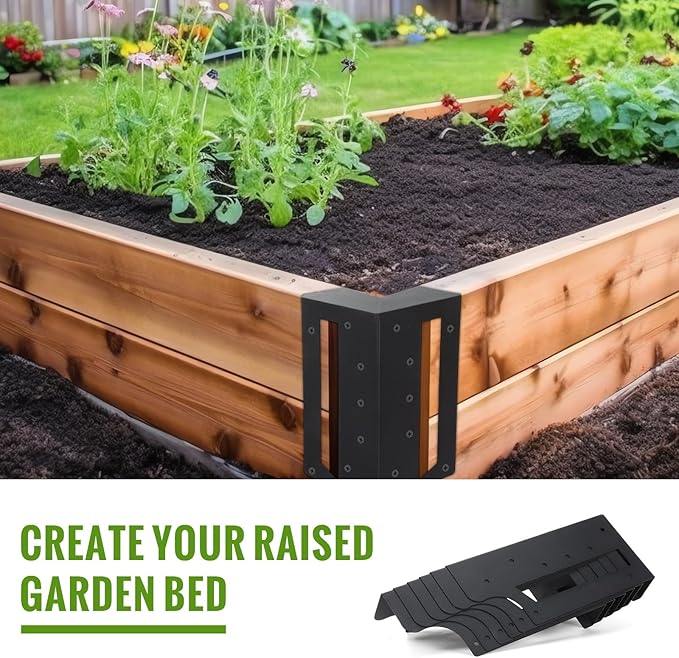 MorningRo 24 Pack Raised Garden Bed Corner Brackets with Securing Lip Fits Lumber up to 2" x 12" Metal Garden Corner Bracket for Wood Frame Bed 4.7" L x 2" W x 10.5" H (Black)