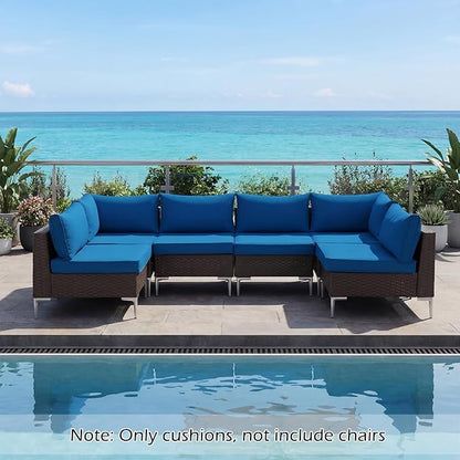 HOMREST Outdoor Replacement Cushions,Water-Resistant 4" Thick Seat Cushion for Patio Furniture,25x25 in Patio Furniture Cushions,Non-Slip 14-Piece Set for 6-Seat Rattan Wicker Sectional Sofa, Blue