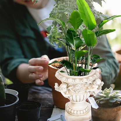 Urn Planter Resin Angel Cherub Pot Antique Pedestal Vase Plant Pot for Outdoor Garden Porch Front Door