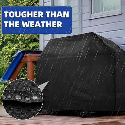 BBQ Gas Grill Cover for Outdoor, Anti-UV, Rip-Proof, 600D Oxford Fade Resistant Material, Barbecue Cover with Hook and Loop Straps & Adjustable Hem Drawstring (Black, 60”x24”x44”)