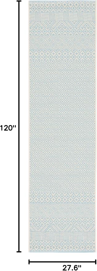 SAFAVIEH Washable Rug Outdoor Courtyard Collection - 2'3" x 10' Runner, Beige & Aqua Blue, Non-Shedding & Easy Cleaning, Ideal for Patio, Entryway, Mudroom, Hallway, Kitchen (CY6235-21312)