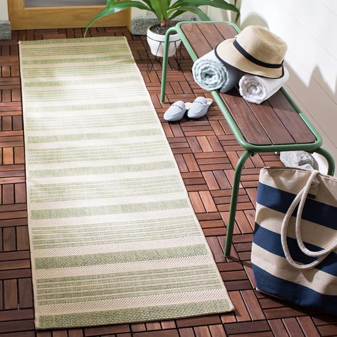 SAFAVIEH Washable Rug Outdoor Courtyard Collection - 2'3" x 6'7" Runner, Beige & Sweet Pea, Non-Shedding & Easy Cleaning, Ideal for Patio, Entryway, Mudroom, Hallway, Kitchen (CY6062-218)
