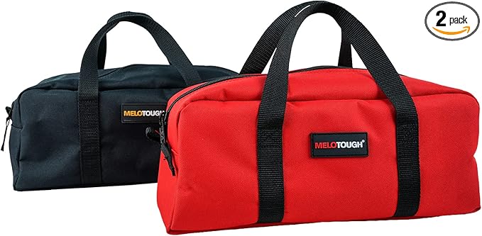 MELOTOUGH Utility Rudded Tool Bag Small Canvas Tool Bag with Zipper Combo Kit-Includes 2 Medium Tool Organizer Bags for Electrician, Plumbing, Gardening, HVAC & More (14 inch,Red&Black)