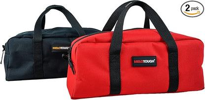 MELOTOUGH Utility Rudded Tool Bag Small Canvas Tool Bag with Zipper Combo Kit-Includes 2 Medium Tool Organizer Bags for Electrician, Plumbing, Gardening, HVAC & More (14 inch,Red&Black)