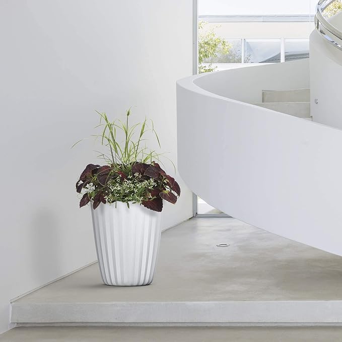 Crescent Garden Pleat Modern Decorative Planter, Indoor/Outdoor Pot, Resin Plant Pot with Drain Hole - 23" W x 23" H (Cloud White)