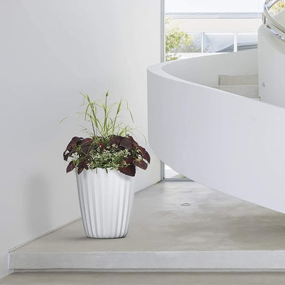 Crescent Garden Pleat Modern Decorative Planter, Indoor/Outdoor Pot, Resin Planter with Drain Hole - 15" W x 15" H (Ash)