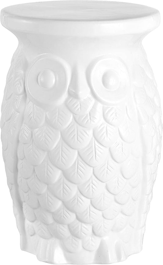 JONATHAN Y TBL1023A Groovy Owl 17.5" Ceramic Indoor/Outdoor Garden Stool Traditional, Cottage, Classic, Bohemian, Side Table, Plant Stand, Spill-Proof, Living Room, Garden Room, Patio, White