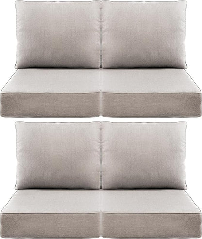 Luxury 6" Outdoor Cushions for Patio Furniture, 24x24x6" Thick Seat Cushion Set of 4, Fade Resistant Couch Chair Replacement Cushions High Density Deep Wicker Chair Cushion w/ Removable Cover, Beige