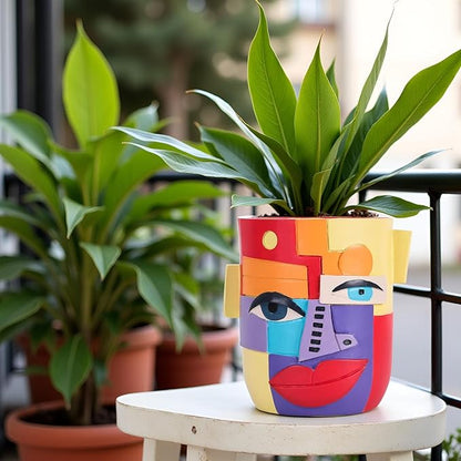 XMGZQ Abstract Cubism Face Planter,Pop Art Sculpture & Vase Decor,Unique Picasso Style Flower Pot,for 4-6 Inch Succulents & Houseplants,Drainage Hole Included,Statement Gift (Mid-Century Modern)
