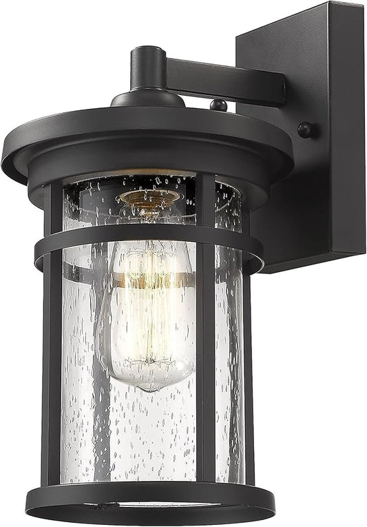 Casia Outdoor Wall Sconces, Exterior Wall Lantern, Farmhouse Porch Lighting Fixture, Front Door Mounted Lights, Outside Lighting Lamp for Patio, Porch, Garden,Balcony (Black, 12" H)