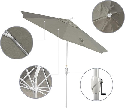 California Umbrella 7.5' Rd Aluminum Patio Umbrella, Crank Lift, Auto Tilt, White Finish