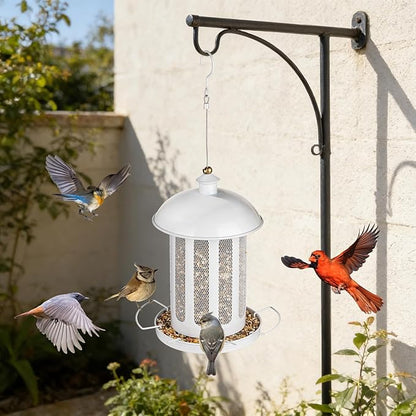 Bird Feeder, Large Capacity Bird Feeders for Outdoor Hanging, Heavy Duty Metal Wild Birdfeeder for Outside Garden Yard Decor, Retro Lantern Shape (White)