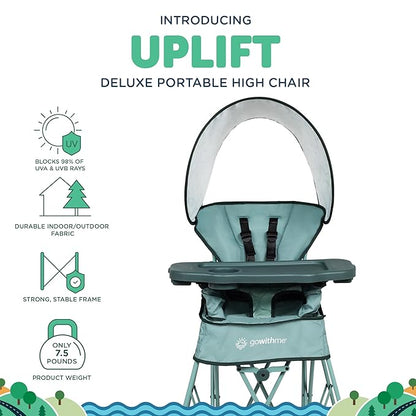 Baby Delight Go with Me Uplift Deluxe Portable High Chair | Travel High Chair | Sun Canopy | Indoor and Outdoor | Green Garden