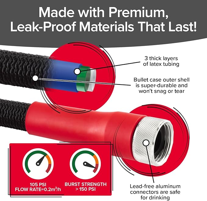 Pocket Hose 100 FT Silver Bullet 2.0 Expandable Garden Hose w/Turbo Shot Nozzle, AS SEEN ON TV, Lead-Free, Solid Aluminum Connectors, Easy On/Off Valve, Kink-Free, Leak-Proof