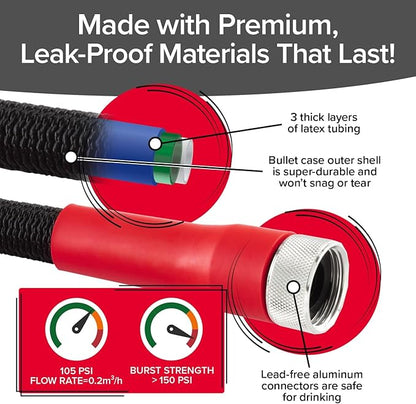 Pocket Hose 50 FT Silver Bullet 2.0 Expandable Garden Hose w/Turbo Shot Nozzle, AS SEEN ON TV, Lead-Free, Solid Aluminum Connectors, Easy On/Off Valve, Kink-Free, Leak-Proof