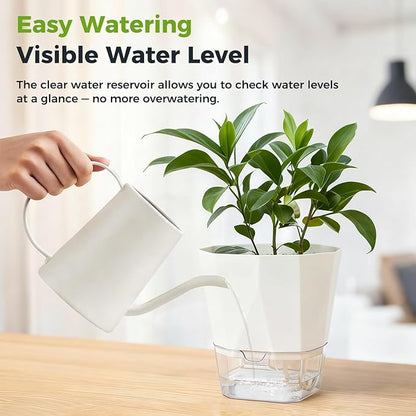 5 Pack Self Watering Plant Pots 6.7 Inches Self Watering Planters for Indoor and Outdoor Plants African Violet Self Watering Pots Clear Pots for Plants Herb Orchid Flower Houseplant Pots, White