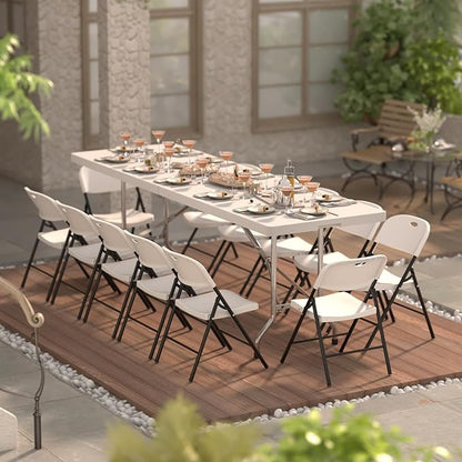 Nazhura 350 Weight Limit Heavy Duty Plastic Folding Chair with Reinfoced Steel Frame for Indoor and Outdoor, Wedding, Party, Restaurant, Meeting Room, Patio and Garden (10, White)