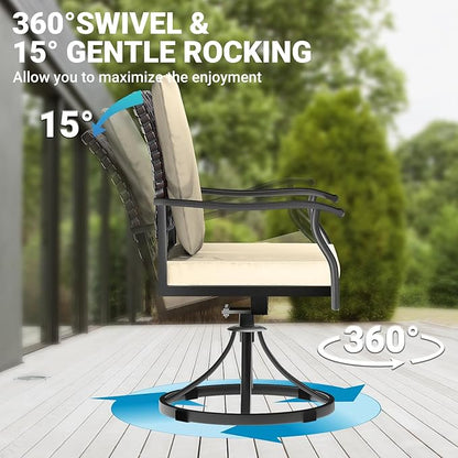 LEVELEVE 5 Piece Outdoor Patio Dining Set with 4 Swivel Dining Chairs & 1 Large Round Dining Table,Bistro Furniture Set for Lawn, Garden, Deck, Backyard and Porch