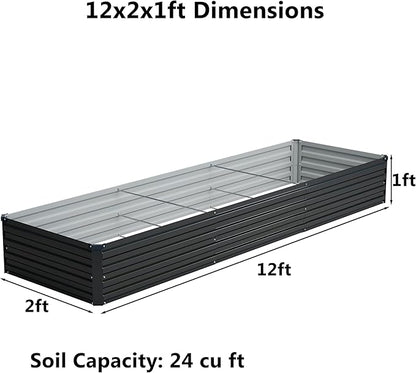 zunatu 12x2x1 ft(2 Pack) Galvanized Raised Garden Bed,Outdoor Planter Box Metal Patio Kit Planting Bed for Vegetables Flowers and Succulents,Black