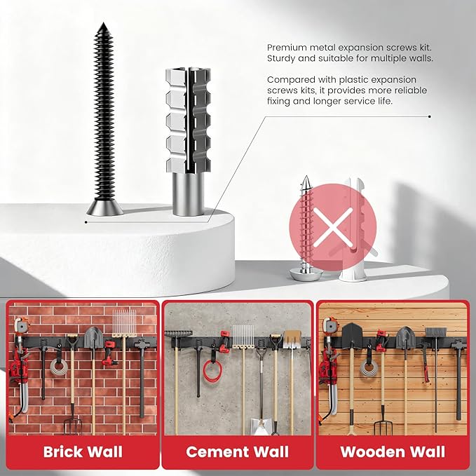 49.5" Heavy Duty Wall Mounted Garage Tool Organizer – 3 Panels & 9 Adjustable Hooks, 690 lbs Load Capacity, Modular Storage for Efficient Tool Organization, Easy Install in Garage, Garden, 14 Pack