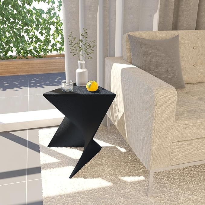 LeisureMod 15.75" Stackable Weather-Resistant Plastic Triangular Side Table - Accent End Table for Indoor & Outdoor Use (Black, Set of 4)