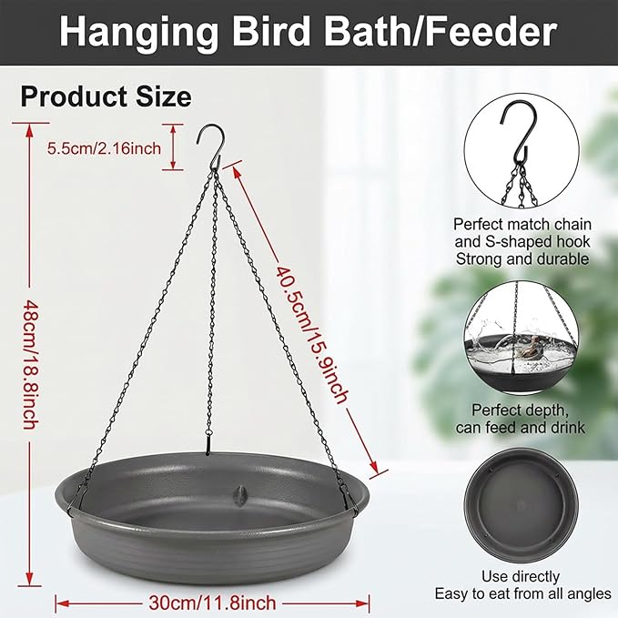Hanging Bird Bath Bird Feeder - Bird Bath for Outside Outdoors Hanging with Tray Bowl Water Feeder, Garden Bird Bath 2-in-1 Bird Feeder Bath, Durable PP Bird Bath Bowl for Garden Patio Backyard Decor
