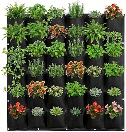 WFIST Vertical Hanging Planter Bag, Breathable Felt Wall Garden Planter with Metal Grommets, Indoor/Outdoor Space-Saving Herb & Flower Growing Pouch (36-Pocket)