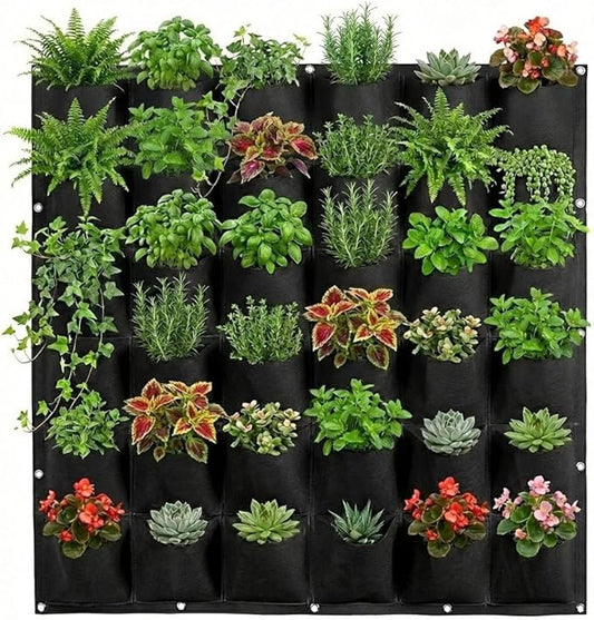 WFIST Vertical Hanging Planter Bag, Breathable Felt Wall Garden Planter with Metal Grommets, Indoor/Outdoor Space-Saving Herb & Flower Growing Pouch (36-Pocket)