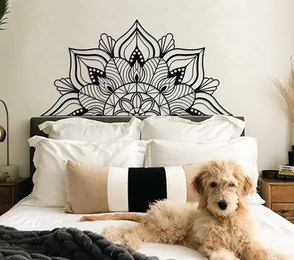 ESTART Large Metal Mandala Wall Art, Unique Lotus Flower Metal Wall Decor Artwork, Large Sacred Headboard Sign, Suitable for Bedroom, Living Room, Office and Home Indoor and Outdoor Decoration (Black)