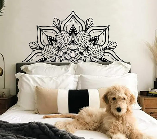 ESTART Large Metal Mandala Wall Art, Unique Lotus Flower Metal Wall Decor Artwork, Large Sacred Headboard Sign, Suitable for Bedroom, Living Room, Office and Home Indoor and Outdoor Decoration (Black)