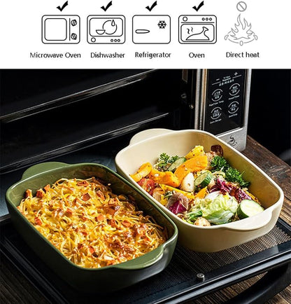 Ceramic Casserole Dish with Lid,33oz Covered Rectangular Baking Dish with Lid,Deep Casserole Cookware Bakeware,Oven Safe and Dishwash Safe