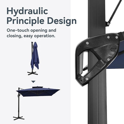 GREEN PARTY 12x9 ft Cantilever Patio Umbrella with Base Included, Rectangle Offset Outdoor Umbrellas with 360° Rotation, 5-Year-Non-Fading Hanging Pool Umbrella for Garden Deck Poolside - Navy Blue