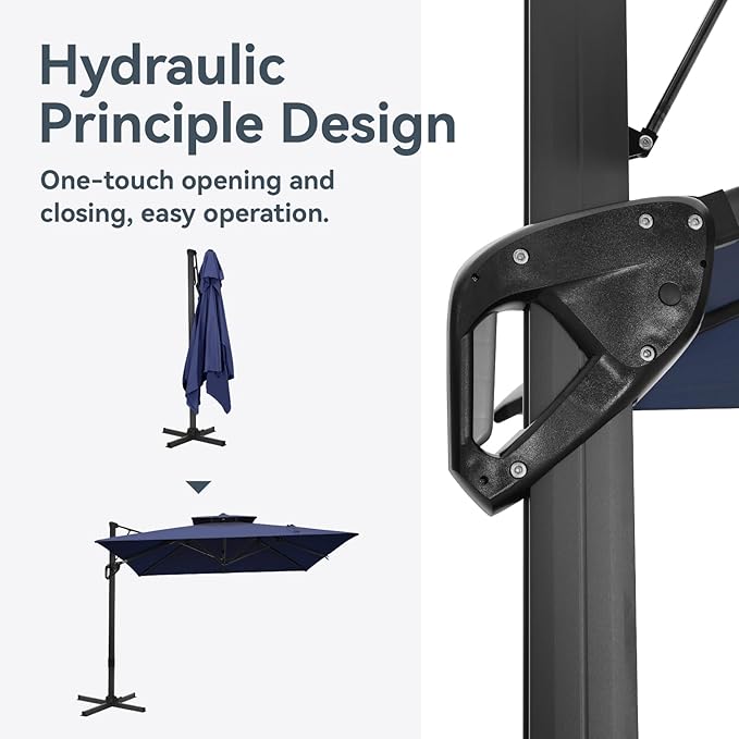 GREEN PARTY 12x9 ft Cantilever Patio Umbrella, Rectangle Offset Outdoor Umbrellas with 360° Rotation, 5-Year-Non-Fading Hanging Pool Umbrella for Garden Deck Poolside - Navy Blue