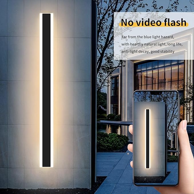 Mikeru Modern Long LED Wall Light, 3000k-6000k Dimmable Outdoor Wall Sconce 78.8inch Black Outdoor Exterior Lights with Remote Control Ip65 Waterproof Anti-Rust Linear Long Porch Lights