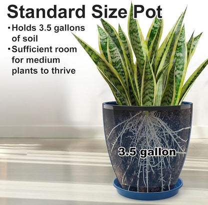 GameXcel Flower Pot Indoor - Outdoor Plant Pot - Navy Blue Glossy Planter - Elegant Ceramics Imitation - 12" Diameter 12" Tall with Drainage Holes and Saucer