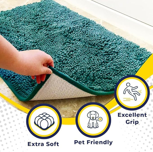 Muddy Mat® | Super Water Absorbent Door Mat Indoor, Microfiber Quick Dry Chenille Entryway Rug, Slip Resistant Front Door Mat, Indoor Mats for Entryway, Machine Washable Pet Rug, Teal 24" x 120"